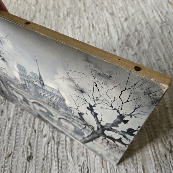 Original Vintage Art Oil Painting Canvas Notre Dame Paris Seine Spooky Halloween - Picture 2 of 7